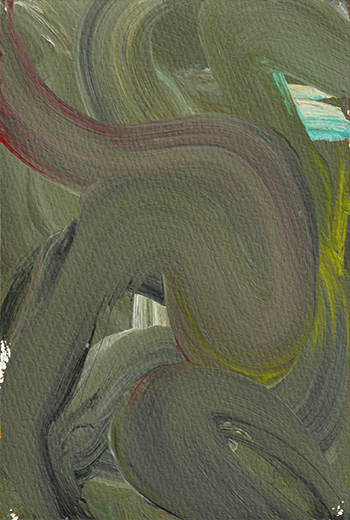 緑色のラインが激しく蛇行した抽象画