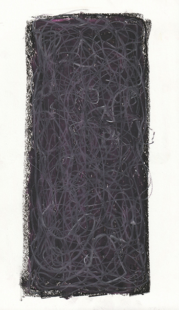 黒の中にグレーの線が渦巻くクレヨン画