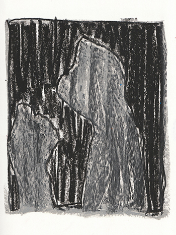 黒地にグレーのシルエットが描かれた抽象画