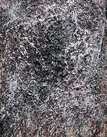 黒や赤の混じる地面に真っ白な絵の具が凹凸を埋め尽くすように降り注いだ、珪藻土で描かれた立体的な抽象画