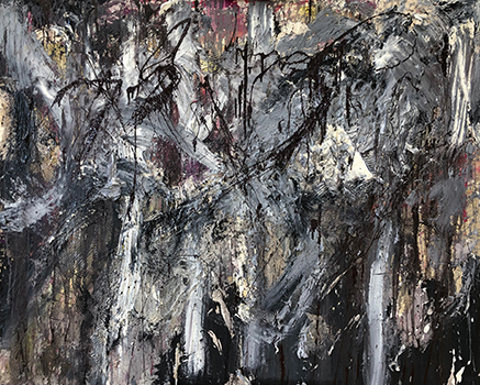 画面の上で暴れるような描写がされた抽象画