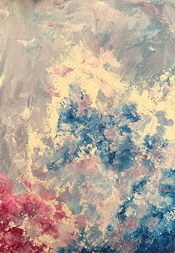 涼やかな色味・にじむような表現で描かれた珪藻土の抽象画