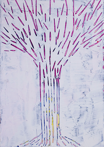 白い画面に木が彫刻されている絵画