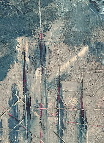 青と灰色の珪藻土を彫刻した抽象画