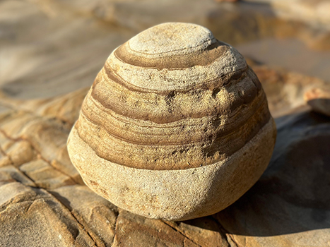 自然の層が見える丸い大きな石の写真